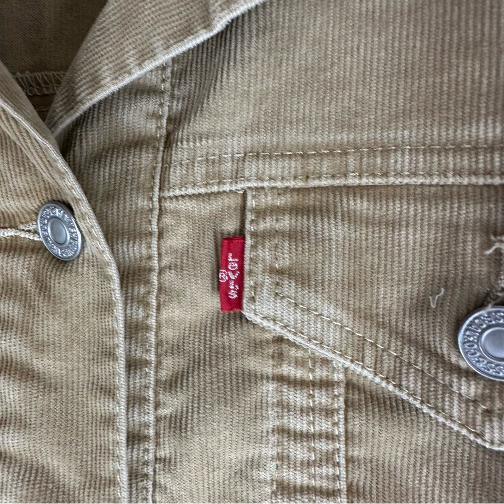 LEVI’S Women’s Size 1X Jacket Coat Corduroy Trucker Style Red Tab Stretch Tan - Picture 6 of 16